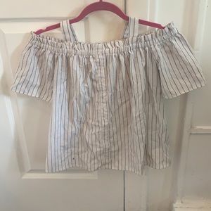White & Navy Striped Off-The-Shoulder Top